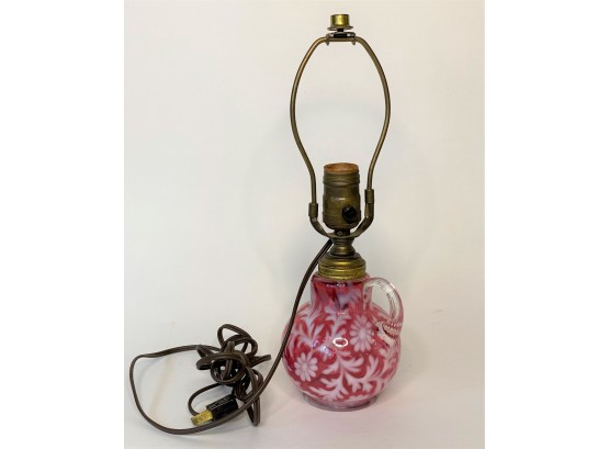 Antique Cranberry Opalescent Daisy & Fern Electrified Oil Lamp