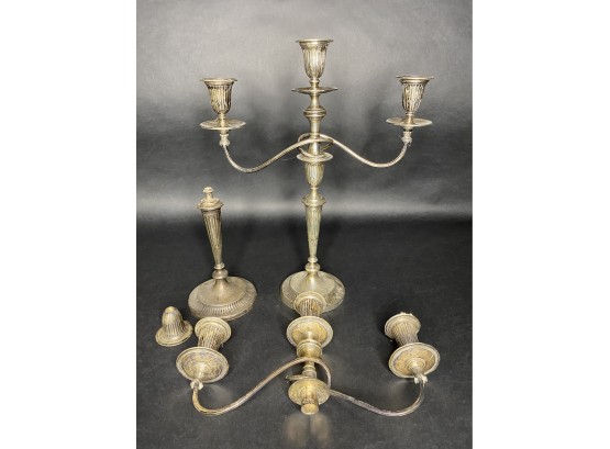 Antique English Sterling Silver Candelabra, Pair