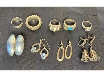 9-Piece Sterling Rings & Earrings Lot