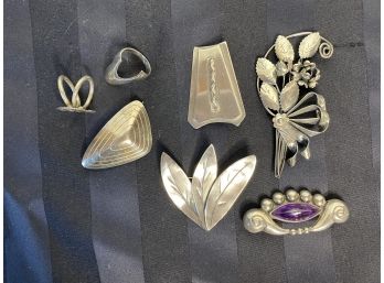 7-Piece Sterling Modernist Pins & Rings