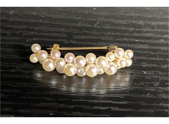 14K Yellow Gold Pearl Cluster Brooch