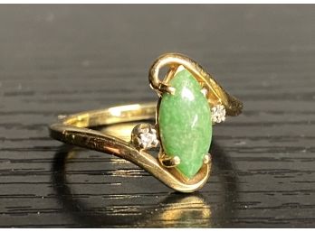 Jade & Diamond Ring, 14K Yellow Gold
