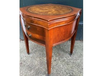 Single Drawer Mahogany Side Table/Nightstand With Inset Leather Top