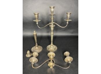 Antique English Sterling Silver Candelabra, Pair