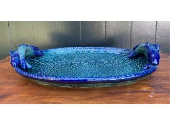 Large Fish Scale Serving Platter In Brilliant Blue-Green Hues