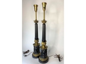 Black Metal Table Lamps With Cherub Relief