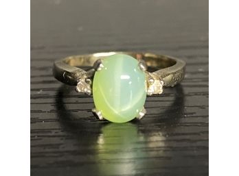 Green Star Sapphire & Diamond Ring, 14K White Gold
