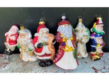 Collection Of Blown Glass Santa Claus Ornaments