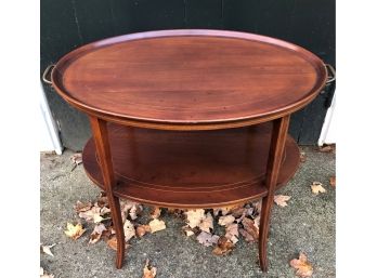 Oval Mahogany 2-Tier Inlaid Side Table