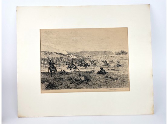 Antique Edward Forbes Civil War Etching 'Cavalry Charge'
