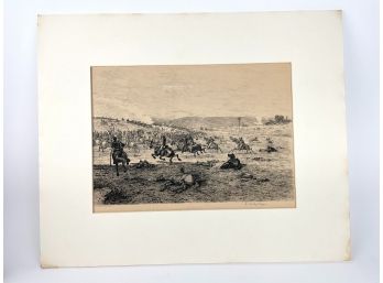 Antique Edward Forbes Civil War Etching 'Cavalry Charge'