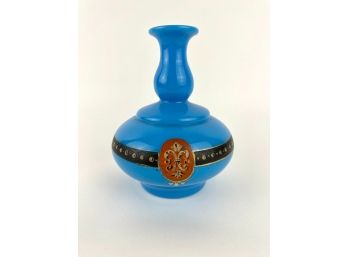 Vintage Hand Painted Blue Glass Vase