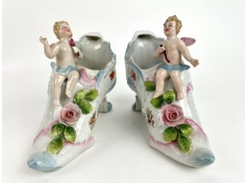 Pair Of  Antique Decorative Porcelain Shoes