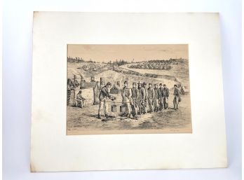 Antique Edward Forbes 'Fall In For Soup' Civil War Etching