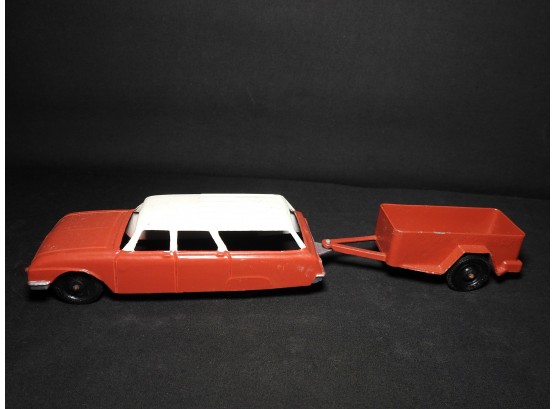 Vintage Combined 9 1/2 Inch Tootsie Toy Car & Trailer