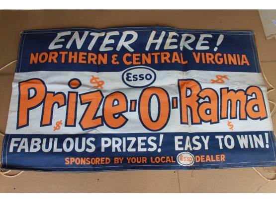 Huge Old Esso Oil Gasoline Station Advertising Banner PRIZE O RAMA