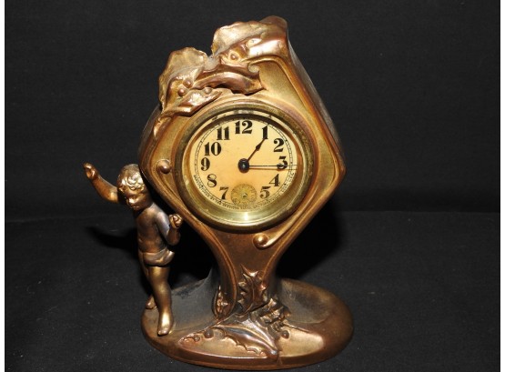 WORKING 1930s Art Deco Sessions Figural Metal Clock