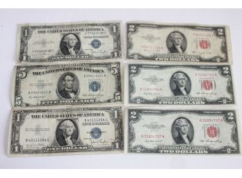 Old US Currency Red And Blue Seal Money Bill Lot