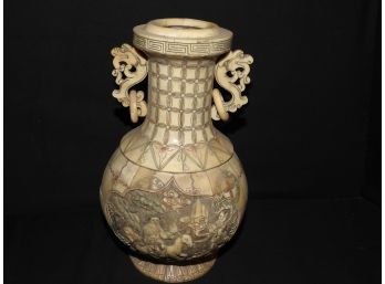Stunning Sheeted Bone Tile Asian Vase With Dragons