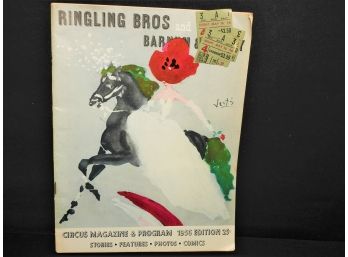 1956 Ringling Bros & Barnum Bailey Circus Program With Ticket Stubs