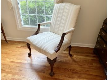 Arm Chair Upholstered In White Damask