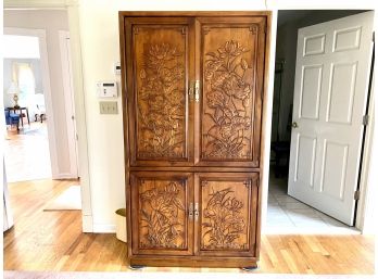 Asian Inspired Carved Armoire