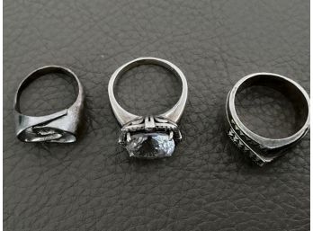 Three Sterling Rings, One With Marcasite