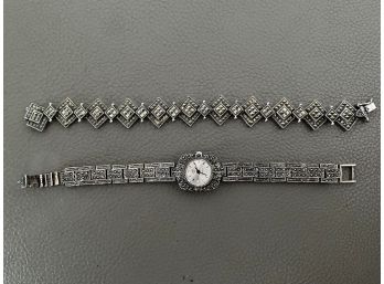 Sterling & Marcasite Watch And Bracelet