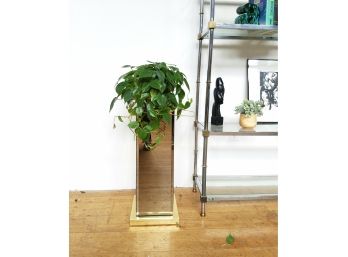 Mid Century Smoked Glass Mirror Pedestal / Plant Stand