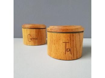 Pair 70s Modern Wood Sealed Coffee/ Tea Containers By Cornwall