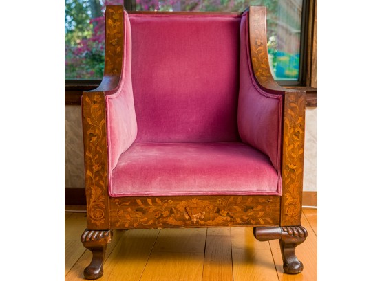 Vintage Velvet Chair With Embossed Wooden Accents