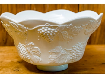 White Milk Glass Bowl With Fruit Motif