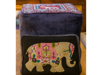 Elephant Needlepoint Pillow & Foot Stool