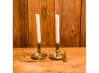 Brass Candle Holders & Candle Snuffer