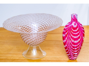 Vintage Swirl Glass Bowl With Vase