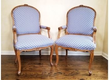 A Pair Of Vintage Upholstered Fauteuils In Pierre Deux Fabric