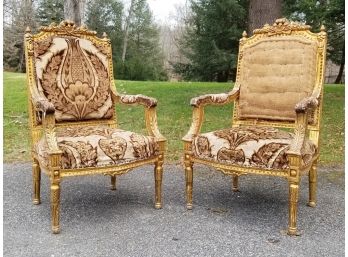 A Pair Of Stunning 19th Century Louis XV Style Gilt Bergere Chairs