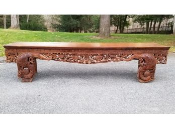 A Solid Exotic Hardwood Antique Carved Bench Or Coffee Table