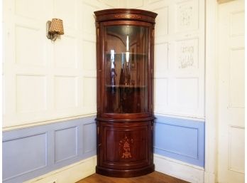 A Vintage Cherry Wood Inlaid Corner Cabinet