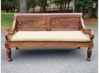 A Large Antique Carved Ipe Wood Daybed Or Deep Bench