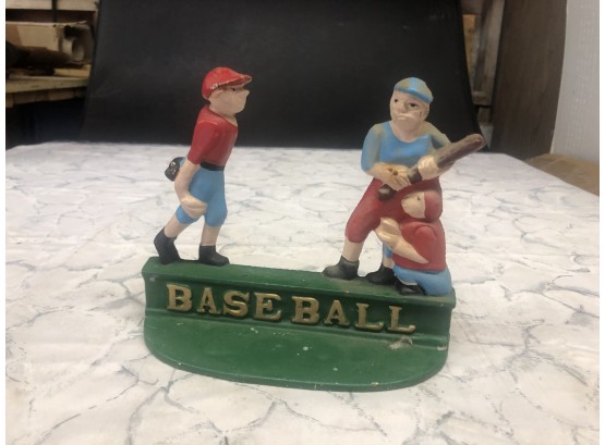 Vintage America's Pastime Good Ole Baseball Cast Iron Door Stop Approx 9' Tall