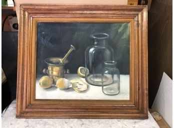Large Vintage Oil On Canvas Painting Signed 'e. G.' In Heavy Wooden Frame Approx 28'