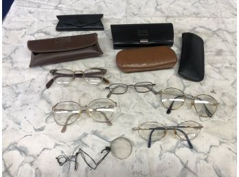 Lot Of Vintage Eyeglasses And Cases Including An Old Manacle
