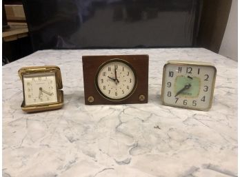 Vintage Lot Of 3 Very Cool Good Condition Alarm Clocks - Westclox - Phinney Walker - Challenger