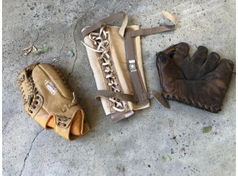 Vintage 1940s-1960s Baseball Gloves And Knee Brace See Pics