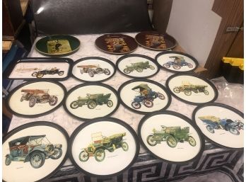 Huge Lot Of 15 Vintage BEER TRAYS  In Very Good Condition Several In Automobile Decorum