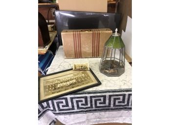Misc Vintage Lot Cool Working Old Suitcase - Leaded Glass Heavy Duty Spider Terrarium - 1936 Class Picture