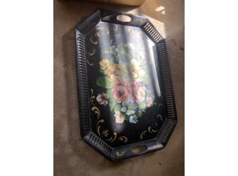 Circa 1890s -1920s Large 26' Hand Painted Metal Serving Tray Very Good Cond