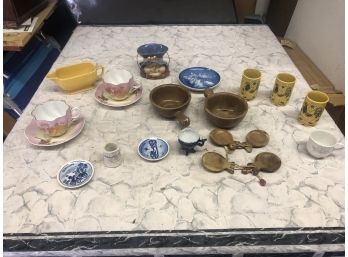 Lot Of Vintage Glassware - Royal Copenhagen - Soup Bowls - Fancy Cups/saucers - Wooden Spoons And More