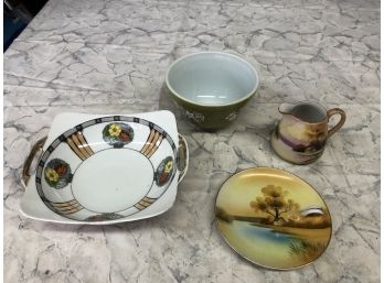 Vintage Lot Of 3 NORITAKE Pieces And 1 Green PYREX Bowl